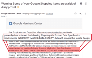 google shopping feed disapproval message