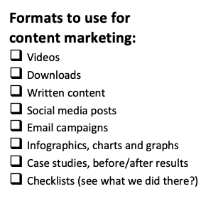 checklist or bullet points for content marketing formats
