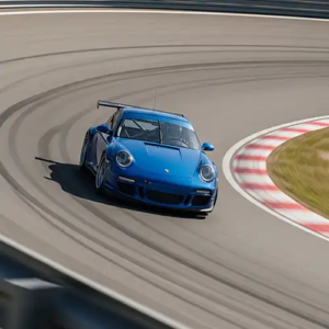 blue porsche on a road course for racing parts seo