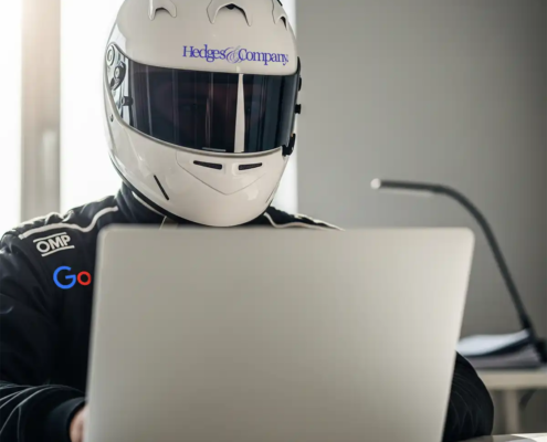 racer at laptop ai generated